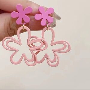 Pink Flower Dangle Earrings